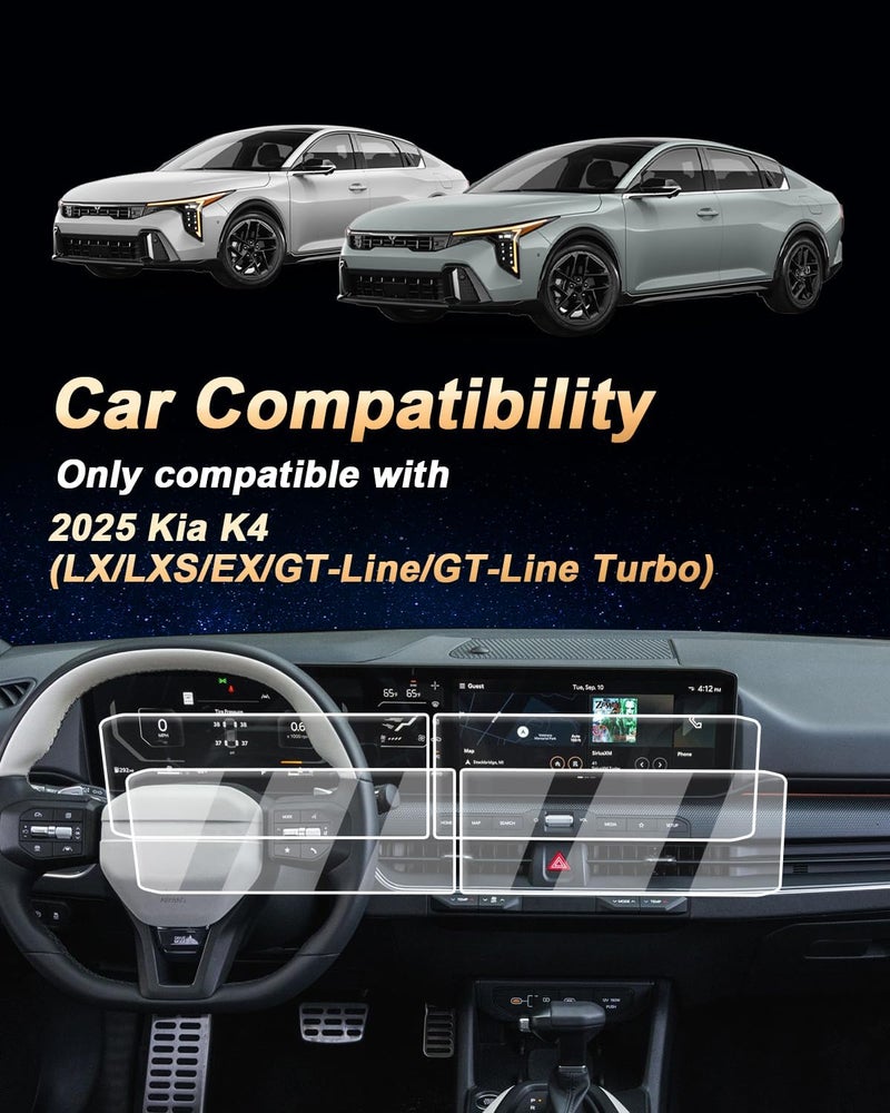 EcoZen 2026 Kia K4 Screen Protector - For 2025-2026 Kia K4/2026 K4 Hatchback 12.3-Inch Navigation+12.3-Inch Instrument Screen - 4 Pcs Nano Film For 2025-2026 Kia K4 GT-Line Accessories Plastic - Image 2